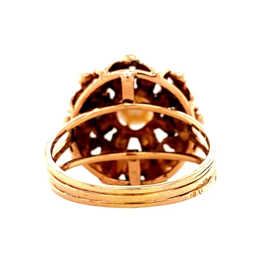 rose_gold_ring_with_pearl_4.webp Rose gold ring with pearl and blue spinel 14 krt>Vintage Jewellery Online