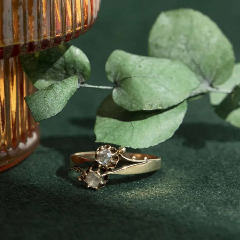 Rose gold ring with rose diamond 14 krt>Vintage Jewellery Discount