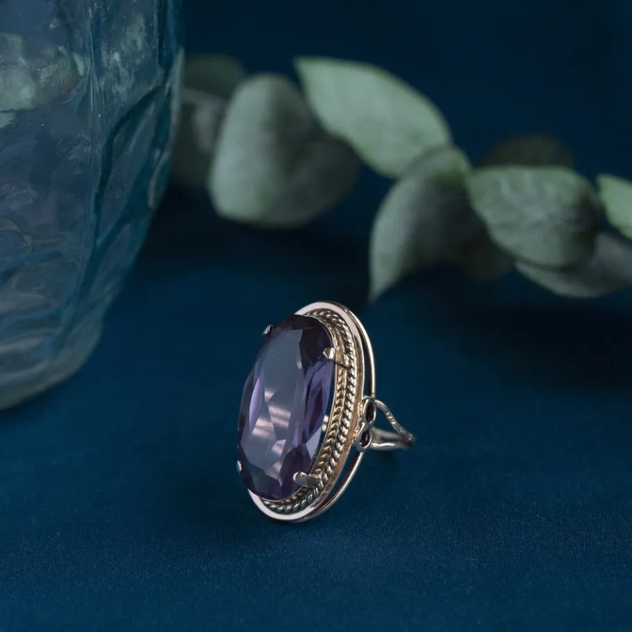 Rose gold ring with sapphire 14 krt>Vintage Jewellery Best