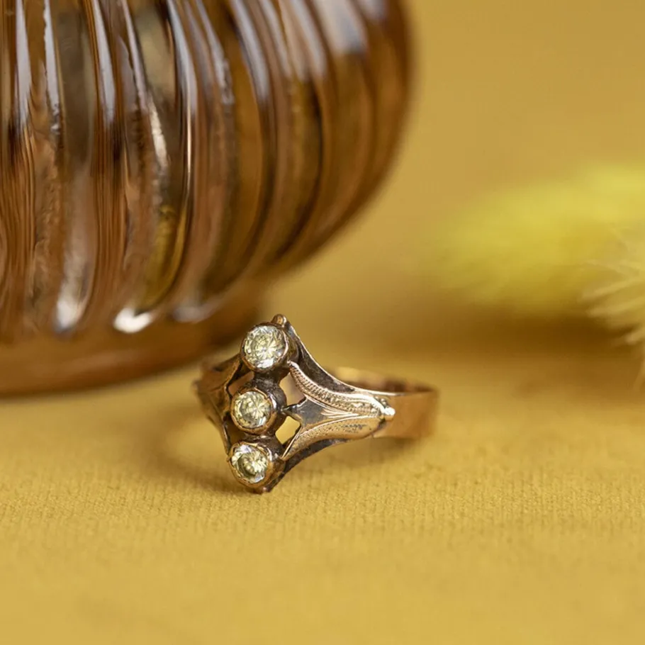 Rose gold ring with zirconia 14 krt>Vintage Jewellery Fashion