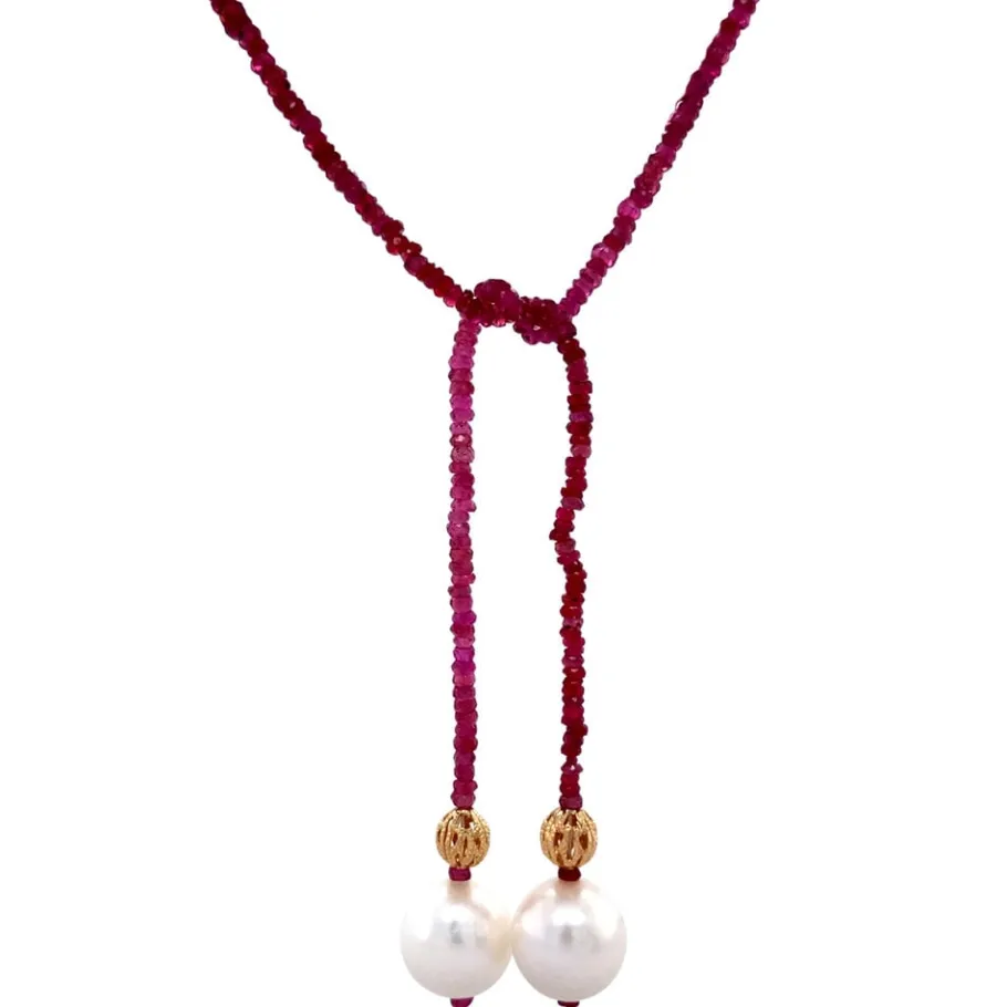 Ruby necklace with pearl 14 krt>Vintage Jewellery Fashion