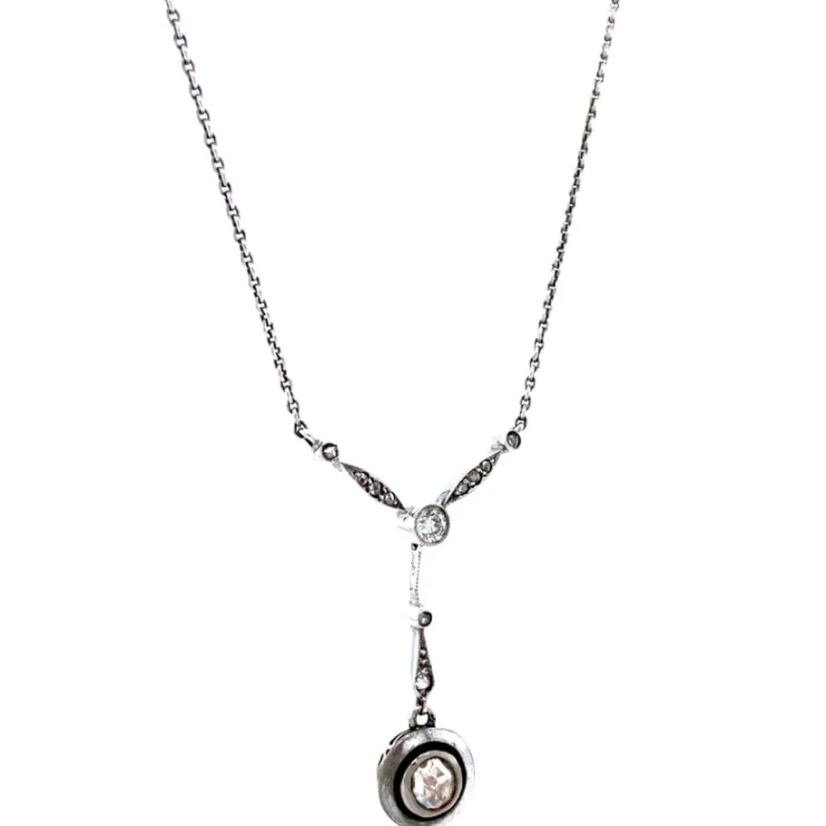silver_necklace_with_diam_2.webp Silver necklace with diamond pendant 835>Vintage Jewellery Hot