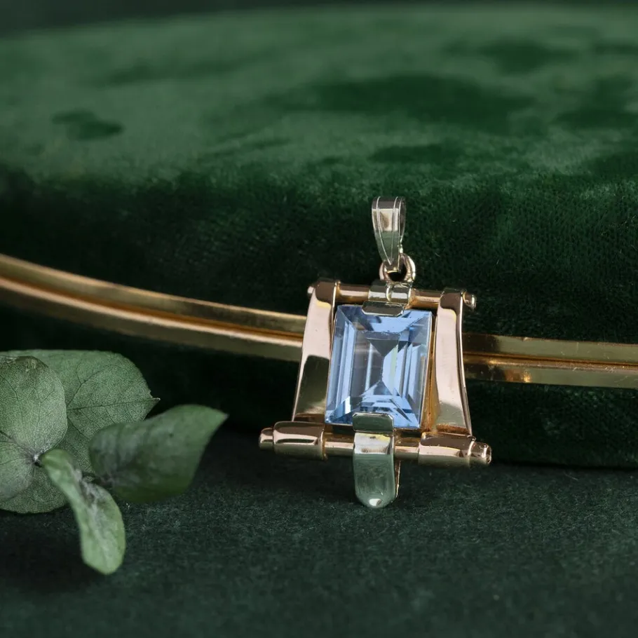 Tricolour gold pendant with blue spinel 14 krt>Vintage Jewellery Fashion
