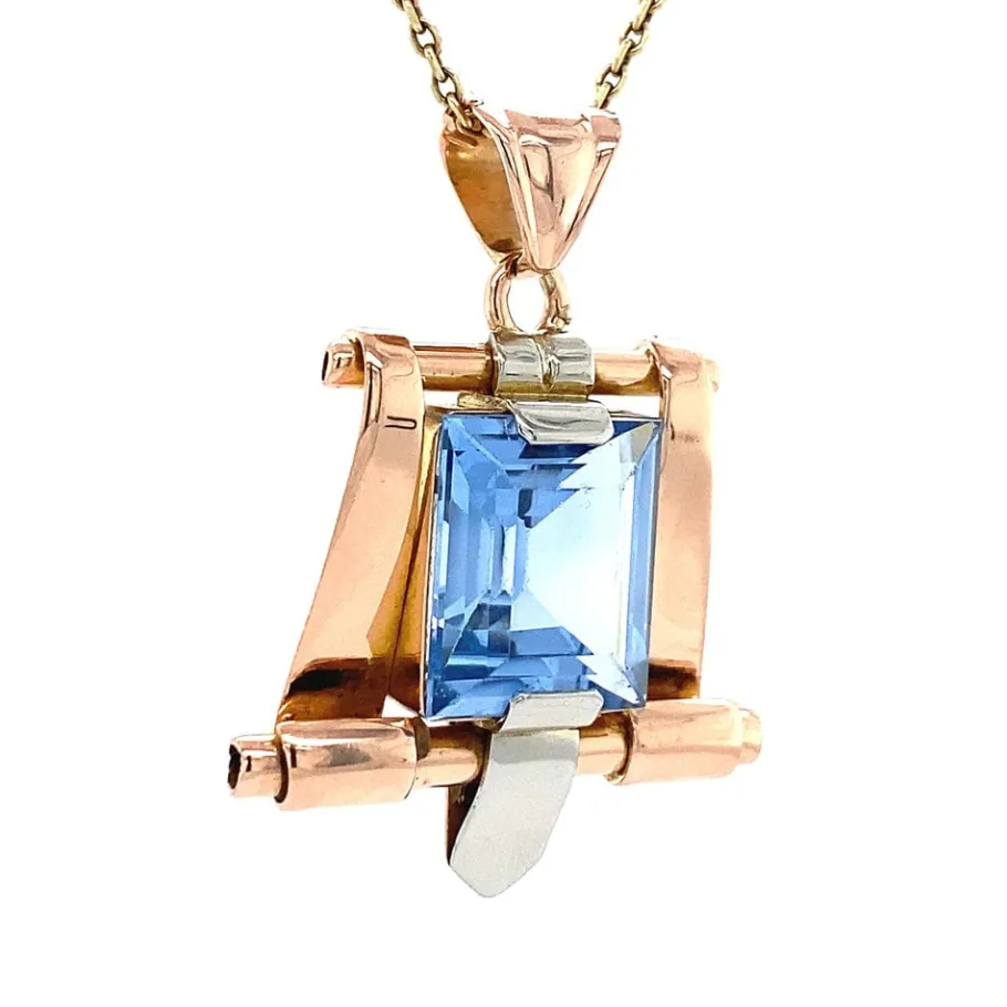 tricolour_gold_pendant_wi_2.webp Tricolour gold pendant with blue spinel 14 krt>Vintage Jewellery Fashion