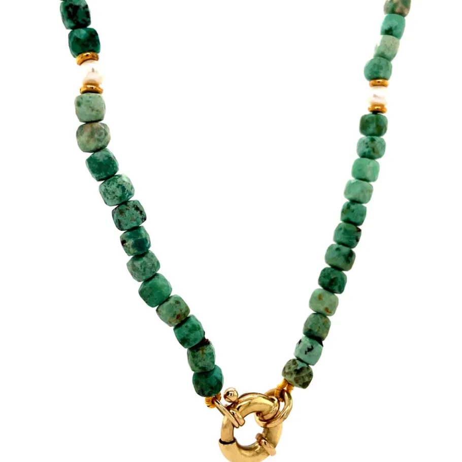 turquoise_necklace_with_p_2.webp Turquoise necklace with pearl and gold clasp 14 krt>Vintage Jewellery Hot