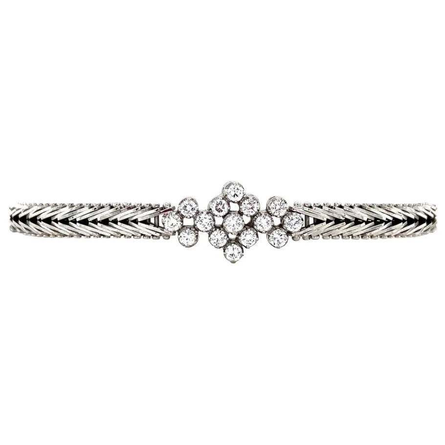 White gold bracelet with diamonds 14 krt>Vintage Jewellery Fashion