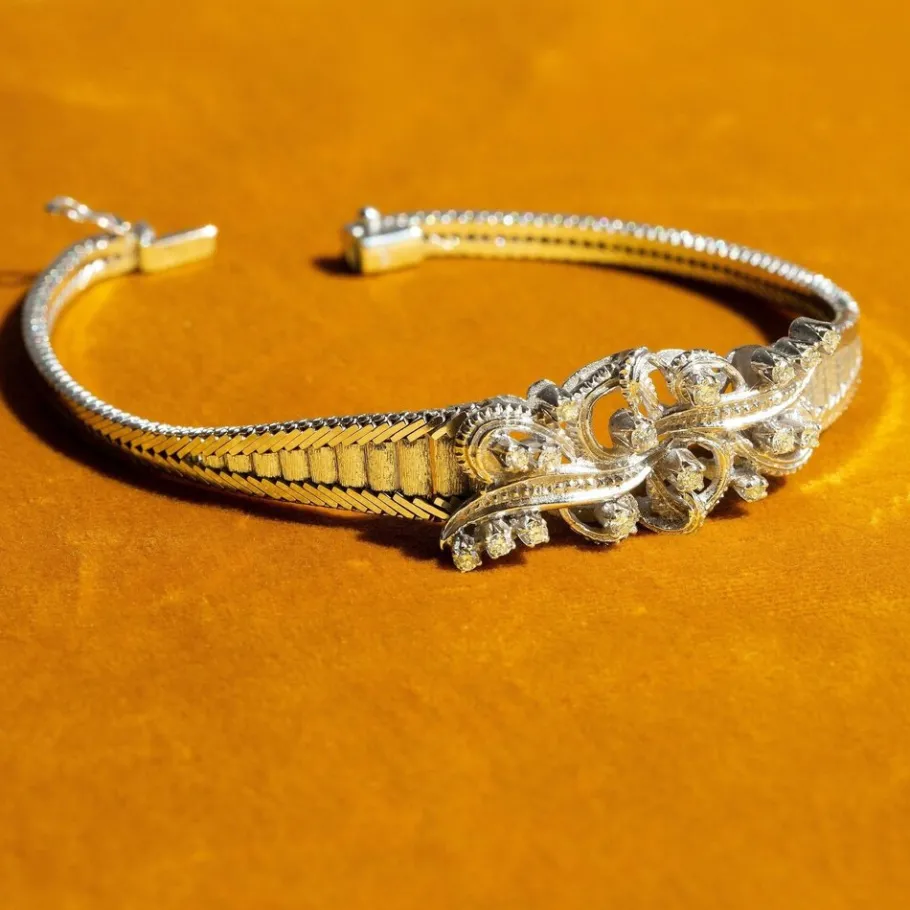 White gold bracelet with diamonds 14 krt>Vintage Jewellery New