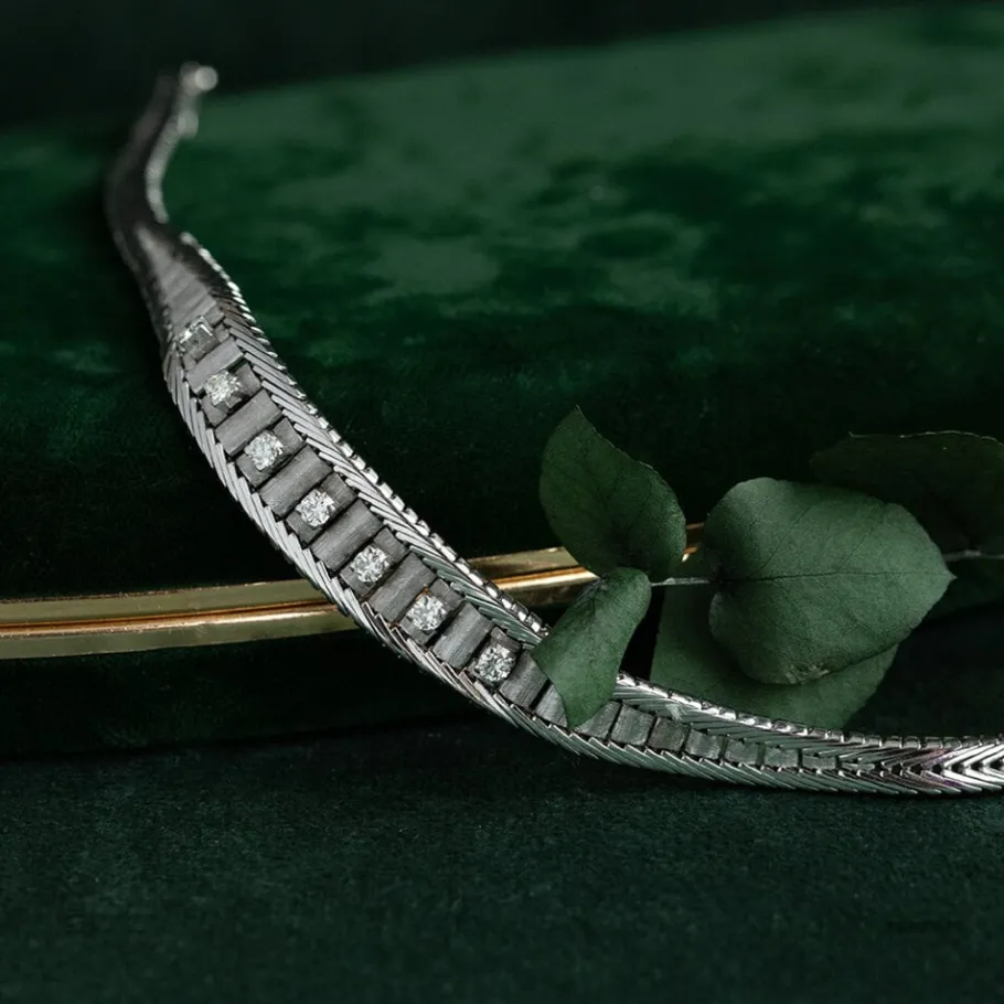 White gold bracelet with diamonds 14 krt>Vintage Jewellery Sale