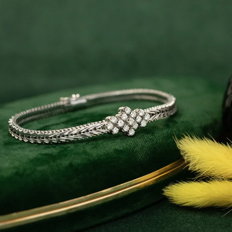 White gold bracelet with diamonds 14 krt>Vintage Jewellery Fashion