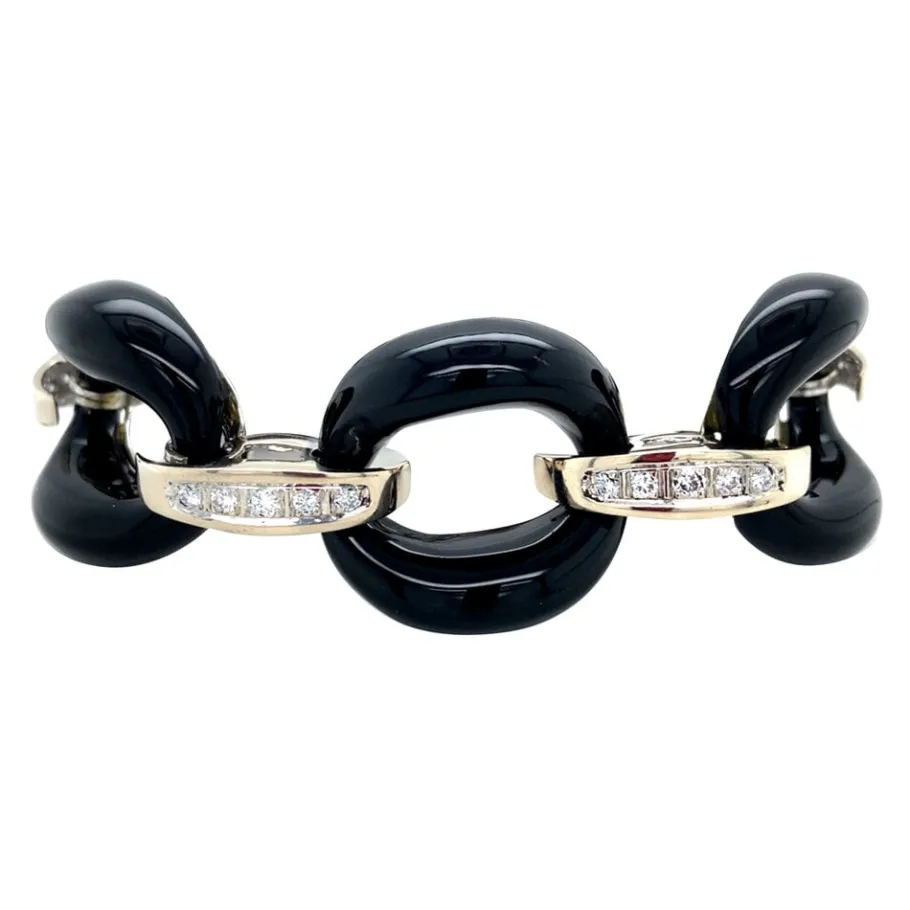 white_gold_bracelet_with__2-2.webp White gold bracelet with onyx and diamonds 14 krt>Vintage Jewellery Online