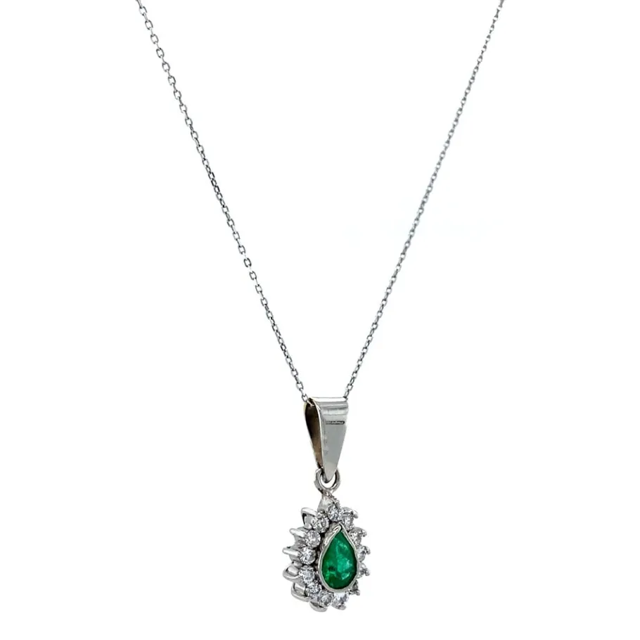 white_gold_necklace_with__2-1.webp White gold necklace with emerald and diamond pendant 18 krt>Vintage Jewellery Sale