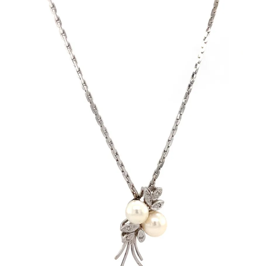 white_gold_necklace_with__2.webp White gold necklace with diamond and pearl pendant 14 krt>Vintage Jewellery Hot