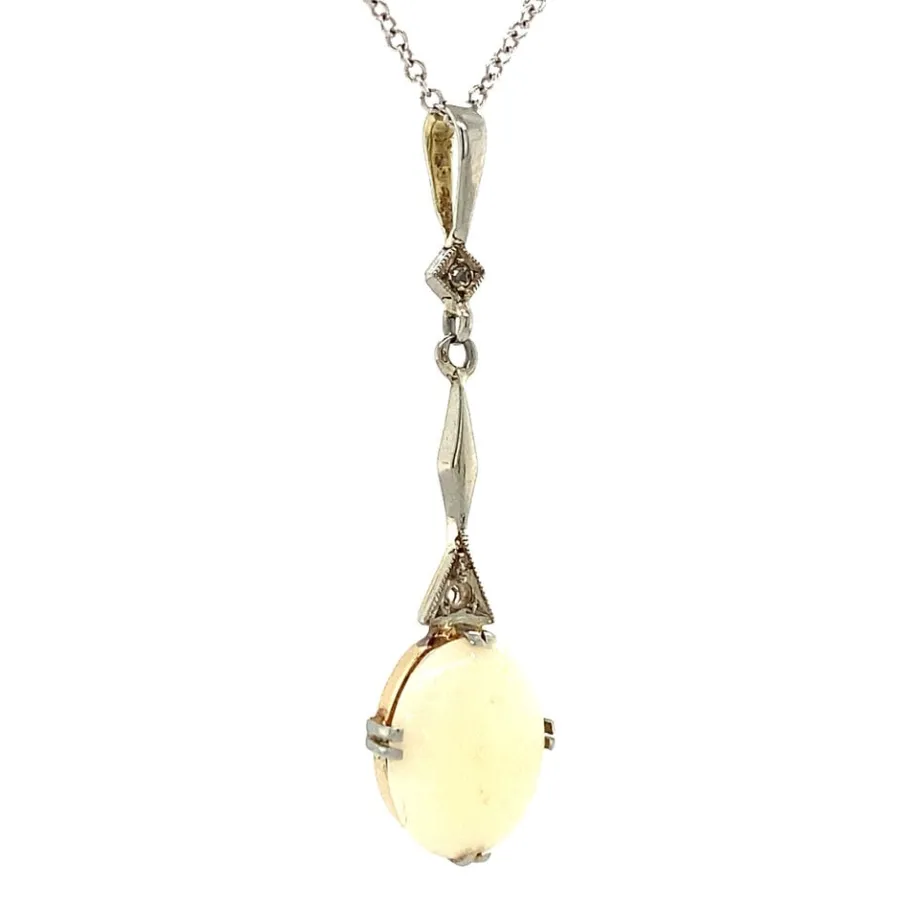 white_gold_pendant_with_o_2-1.webp White gold pendant with opal and rose diamond 14 krt>Vintage Jewellery Online