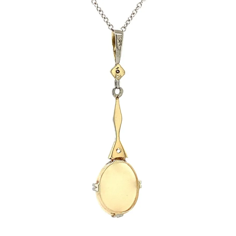 white_gold_pendant_with_o_4-1.webp White gold pendant with opal and rose diamond 14 krt>Vintage Jewellery Online