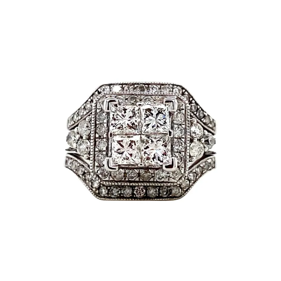 White gold ring with diamonds 14 krt>Vintage Jewellery Hot