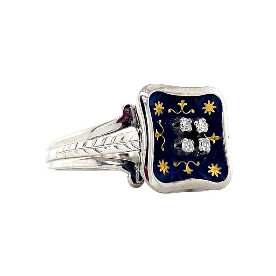 white_gold_ring_with_enam_2-1.webp White gold ring with enamel and diamond 18 krt>Vintage Jewellery Hot