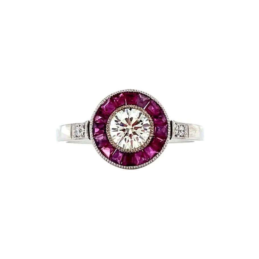 White gold ring with ruby and diamonds 14 krt>Vintage Jewellery Discount