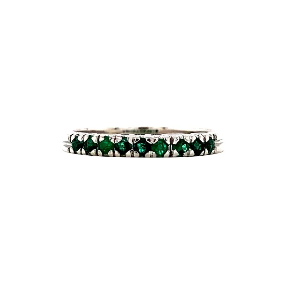 White gold row ring with natural emerald 18 krt>Vintage Jewellery Best